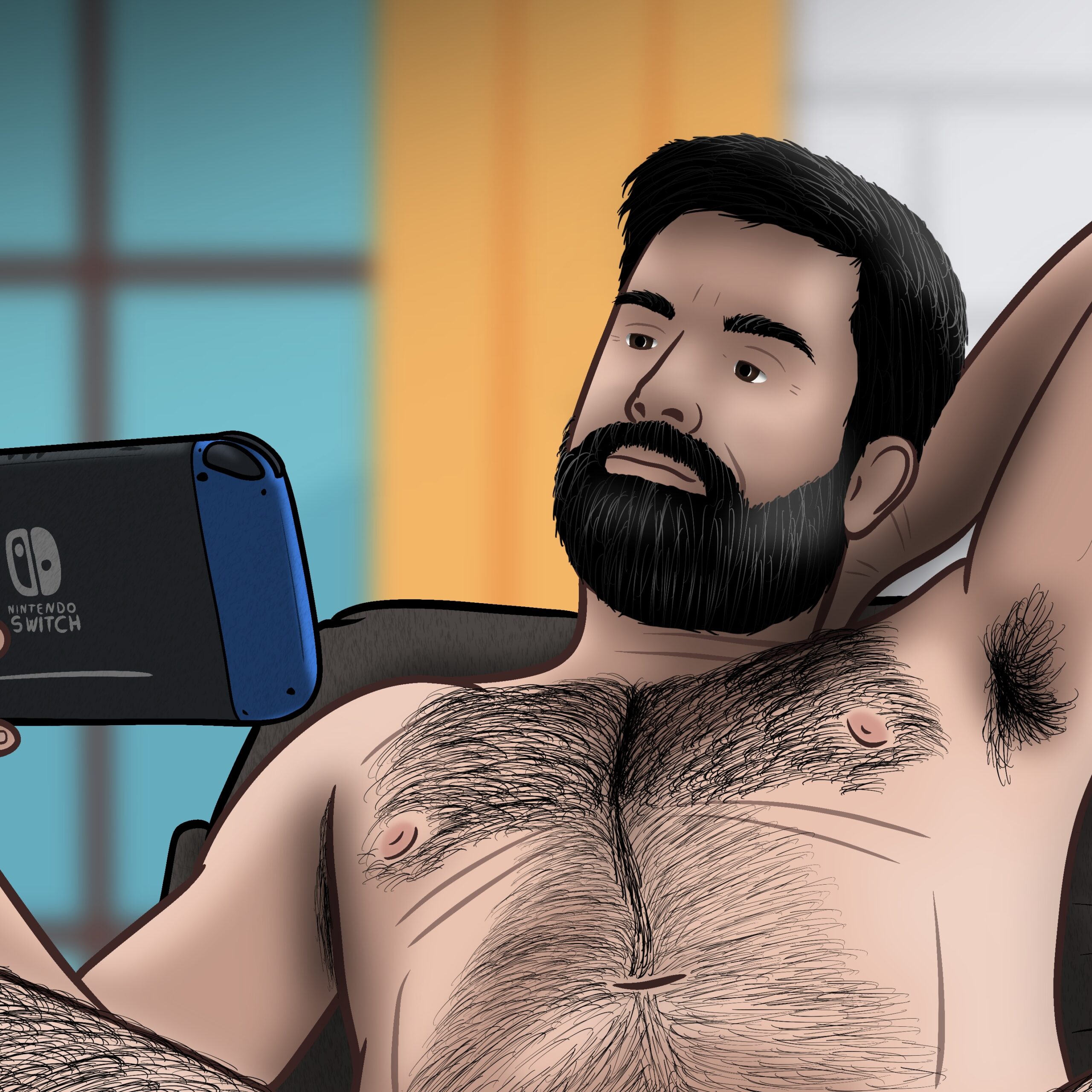 A Naked Gaymer - Digital drawing - gay - postcard