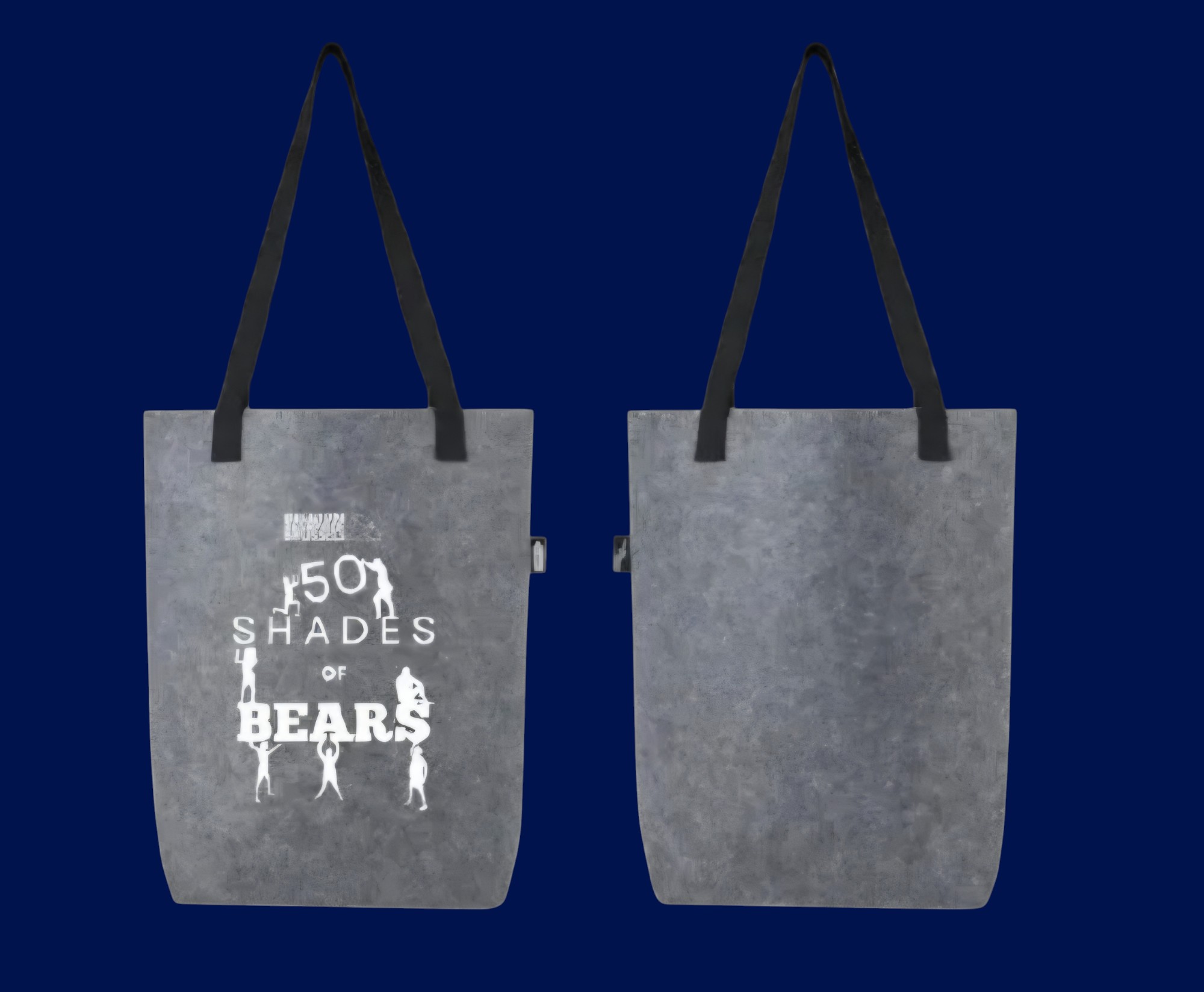 Grijze vilten tote bag met het witte "50 Shades of Bears" logo