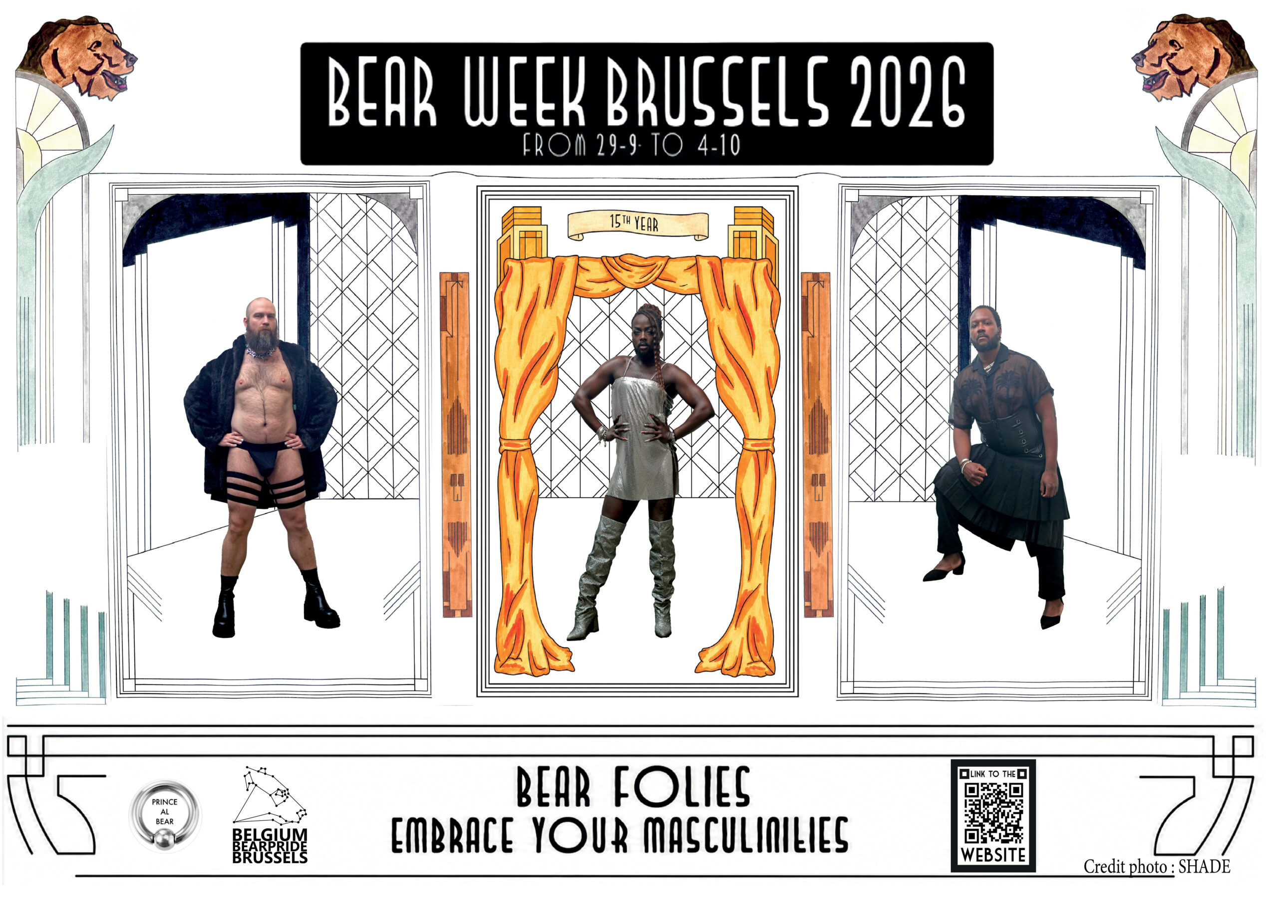 Affiche officielle de la Belgium Bearpride 2026 présentant le thème Bear Folies